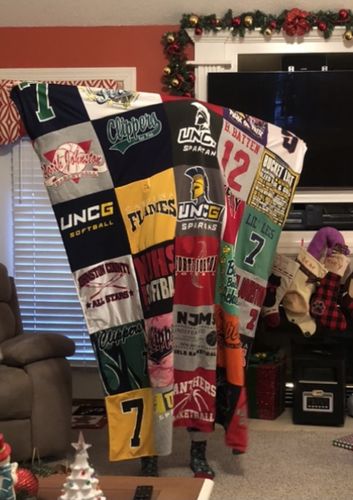 T-shirt quilt featuring university of north carolina greensboro softball, flames softball by Krista from NC