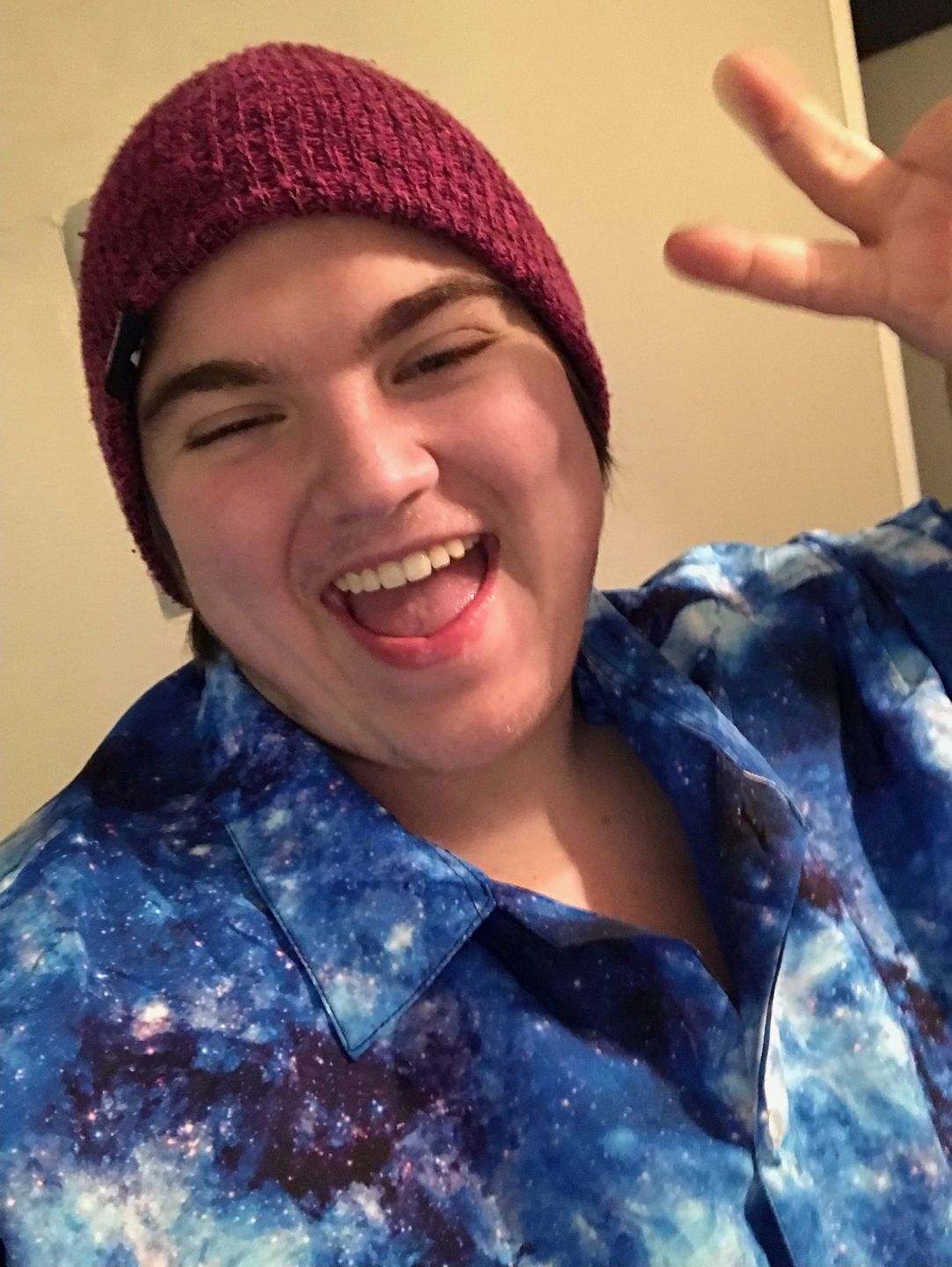 Customer photo review of Beautiful Nebula Outer Space Button Up Shirt