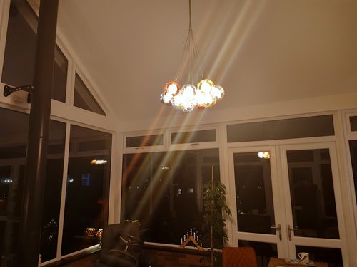 Customer photo review of Cluster Glass Pendant Lights with Multi-Color Globes
