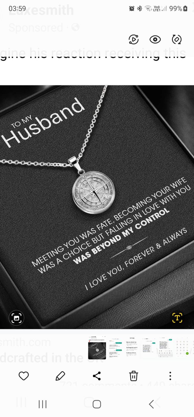 Customer photo review of "To My Husband" - Compass Pendant