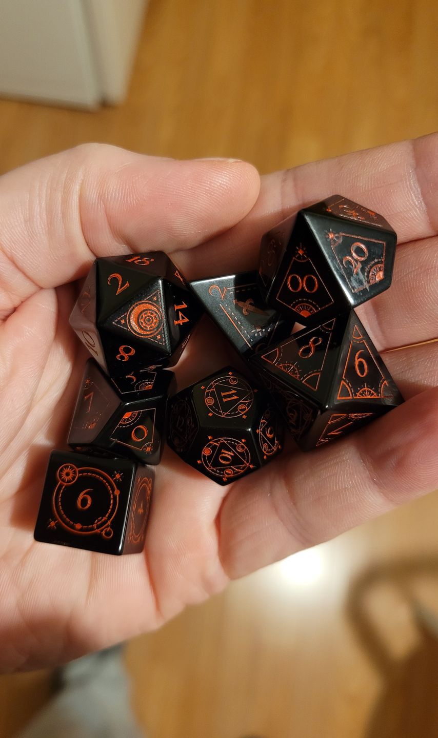 Customer photo review of FABLED MARK - BLACK OBSIDIAN STONE DICE SET