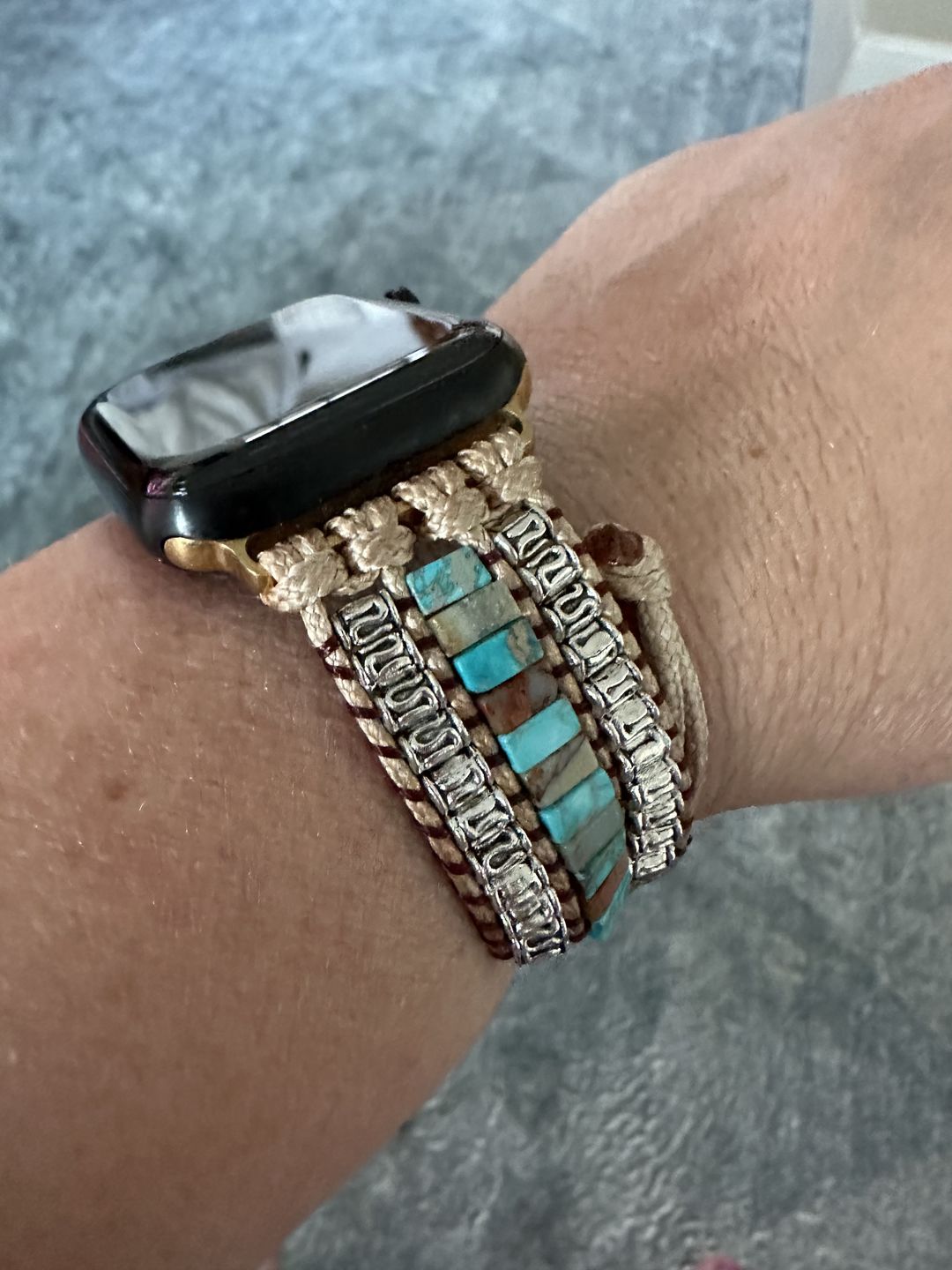 Customer photo review of Divine Ivory Turquoise Apple Watch Strap
