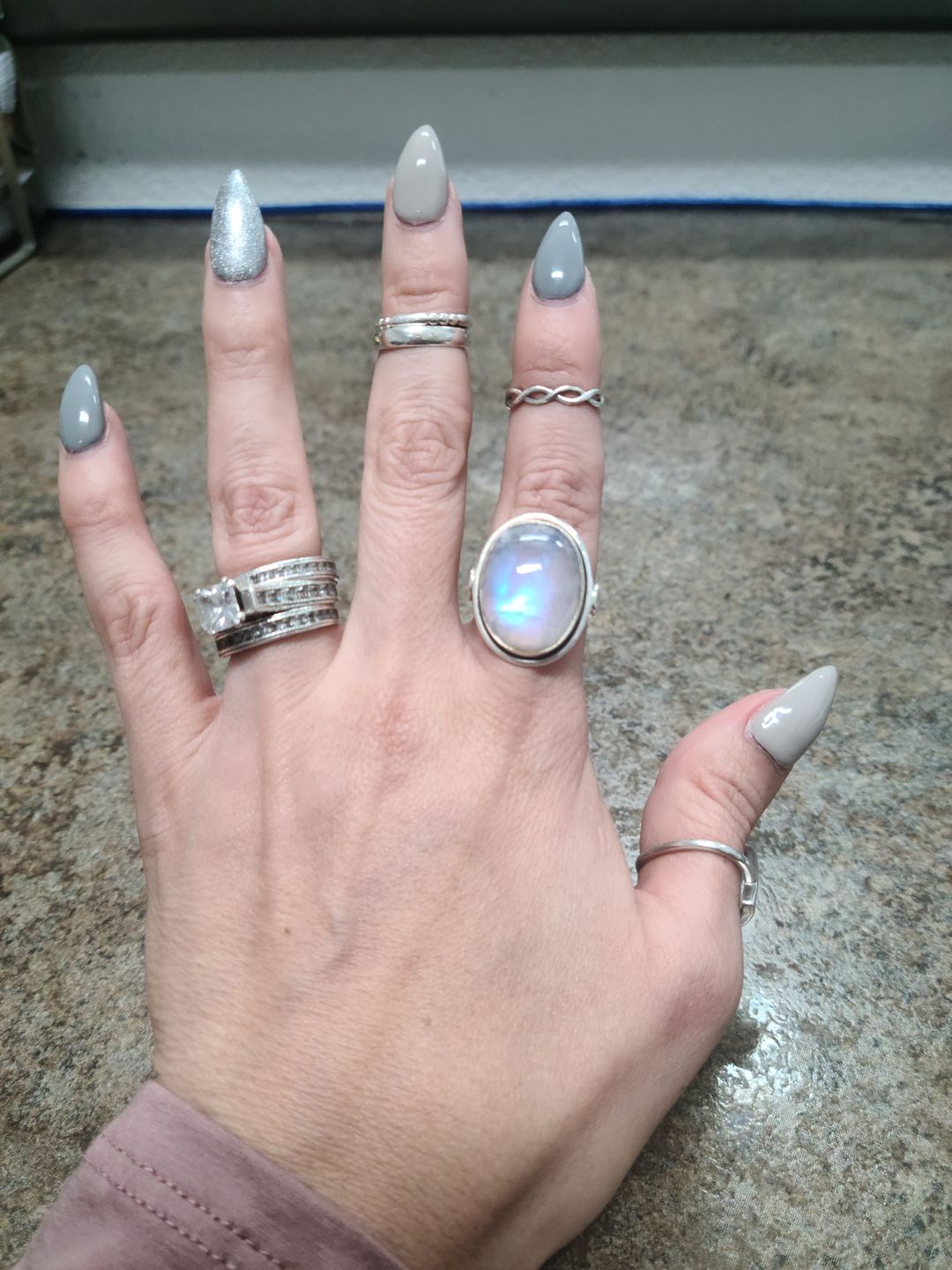 Customer photo review of Sterling Silver Rainbow Moonstone Ring