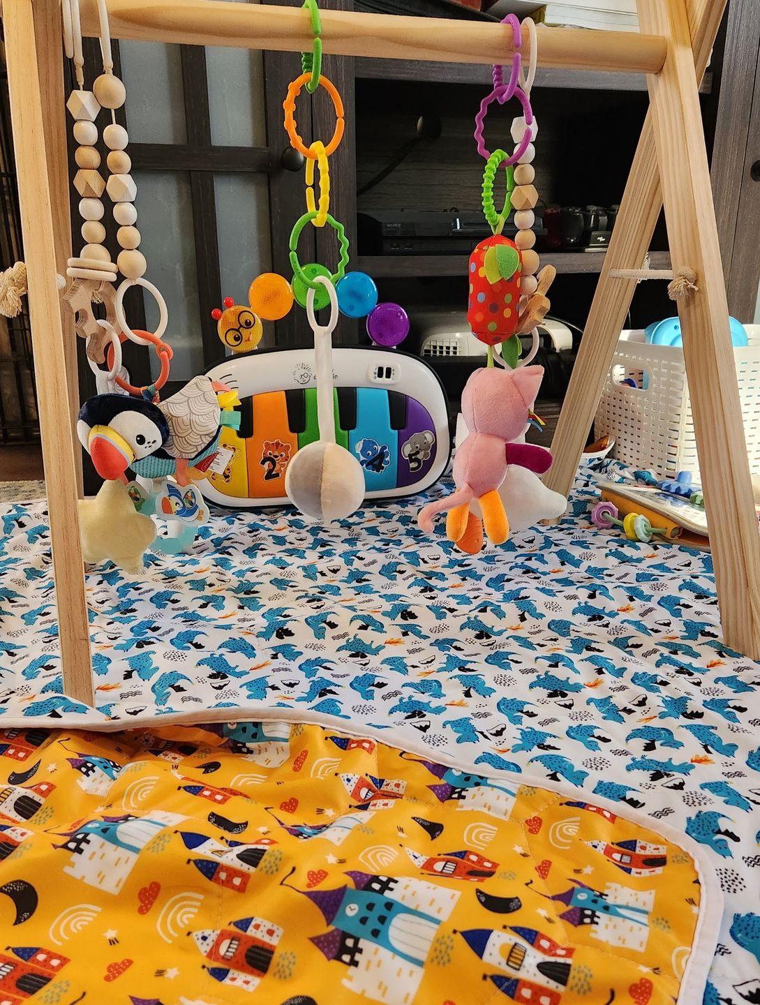 Customer photo review of Basics Patterned Machine Washable Reversible Indoor/Outdoor Quilted Water Resistant Play Mat Blanket