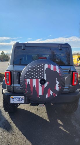 Customer photo review of Bigfoot or Sasquatch American Flag Spare Tire Cover