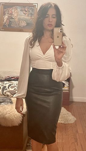 Customer photo review of Bad Girl Pencil Skirt in Vegan Leather - Vixen by Micheline Pitt