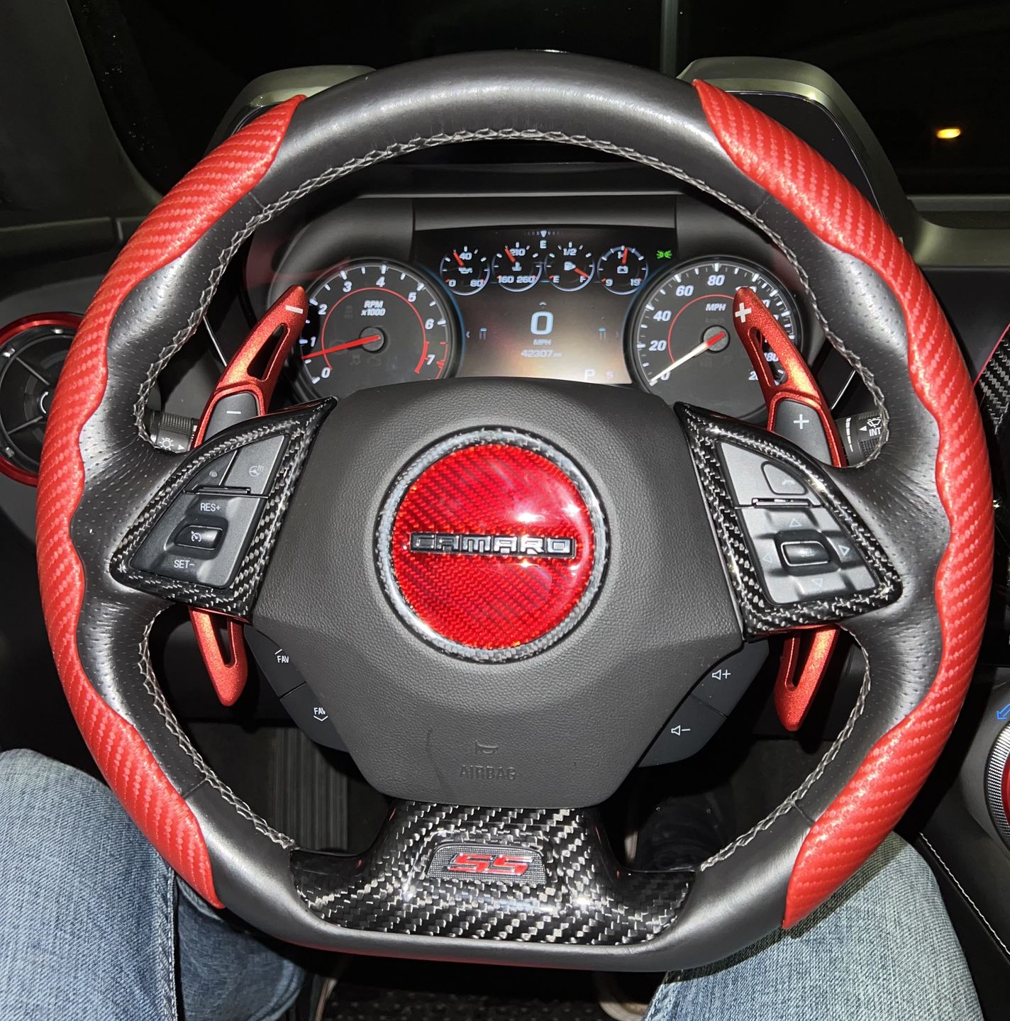 Customer photo review of Carbon Fiber Steering Wheel Center Overlay For Chevy Camaro 2016-2023