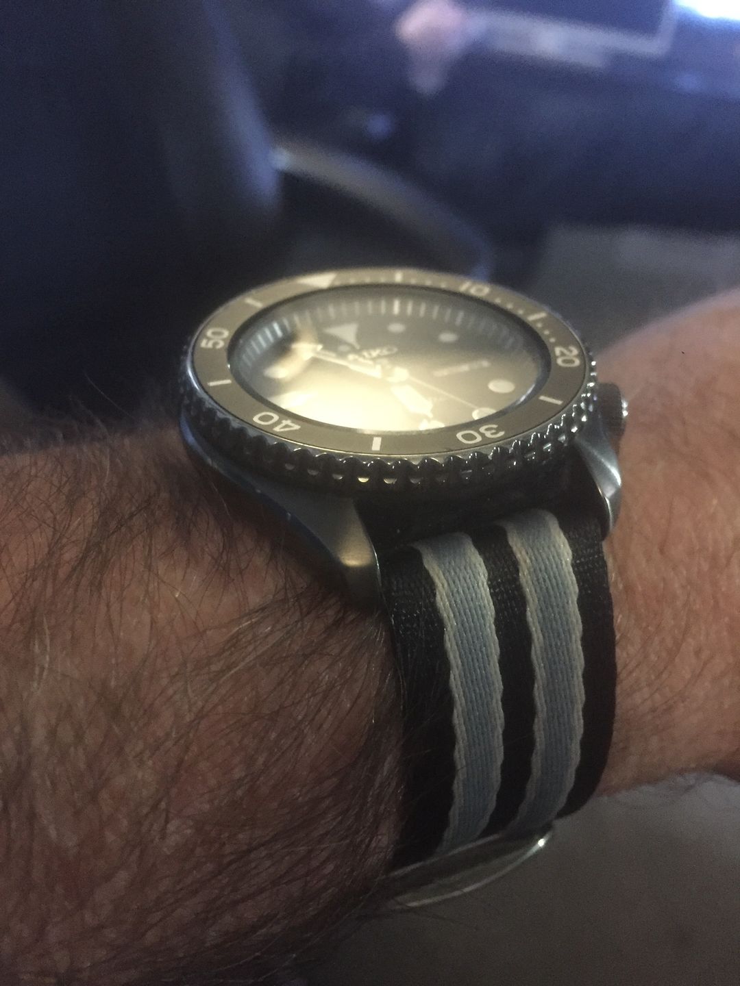 Customer photo review of Premium Thick Woven Military Style Watch Strap - Black & Grey Bond