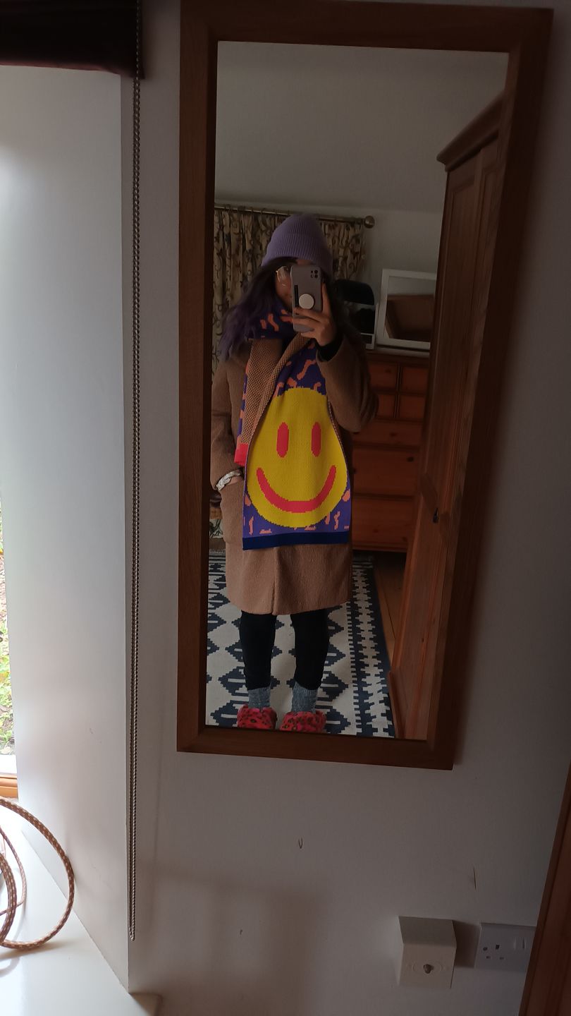 Customer photo review of Smiley Purple Scarf