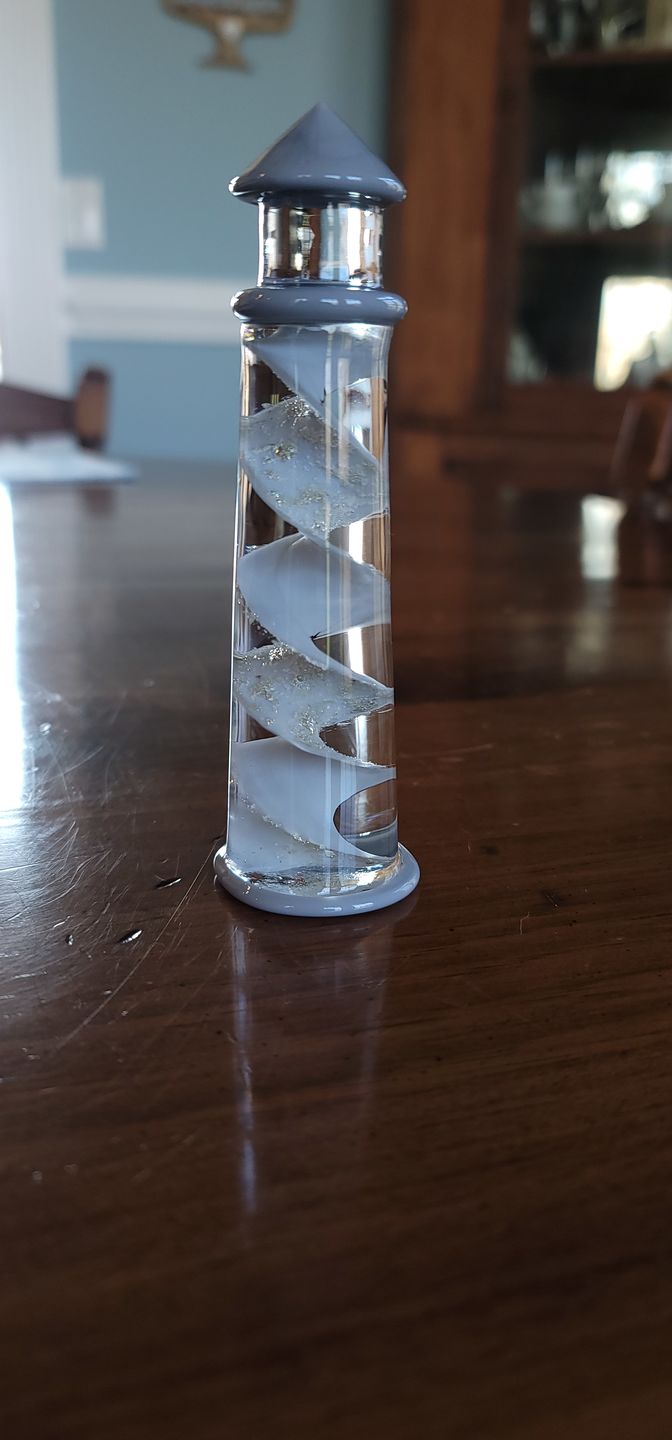 Customer photo review of Memorial Glass Lighthouse with Cremation Ashes