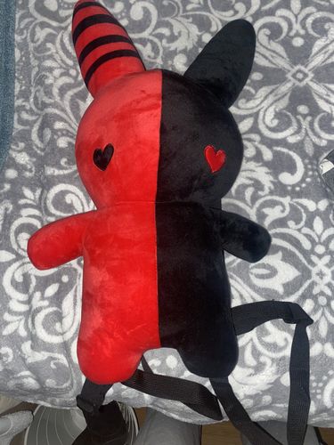 Customer photo review of Bunny Plush Backpack 20" (RED/BLACK)