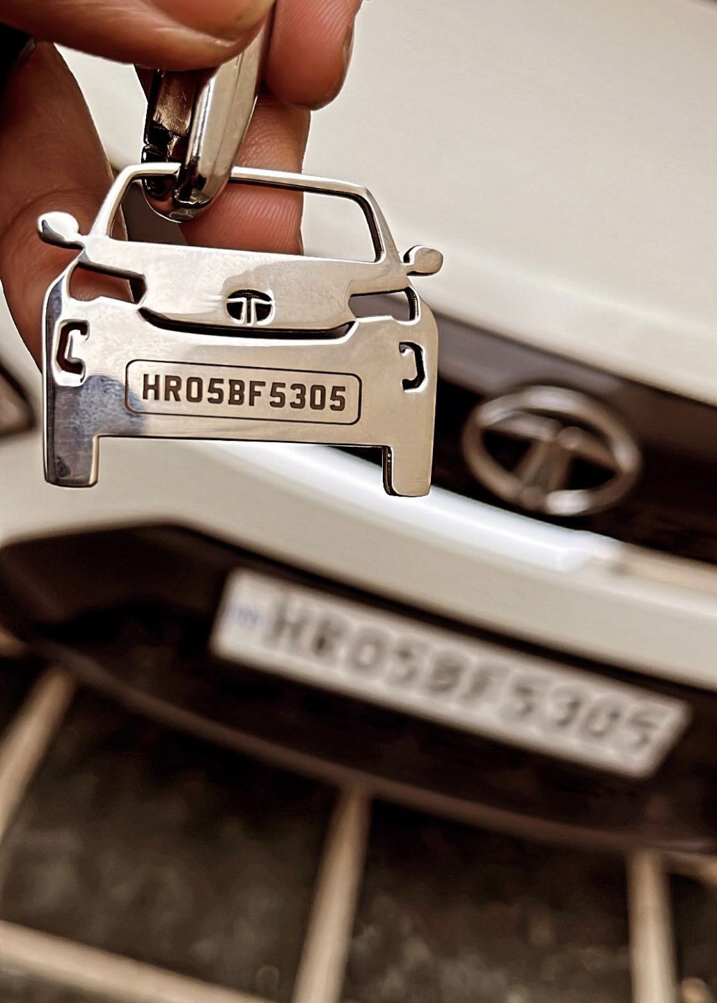 Customer photo review of Personalised Number Plate Car Keychain