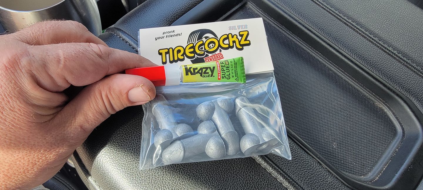Customer photo review of Tirecockz Prank Weenie Shaped Valve Stem Cap