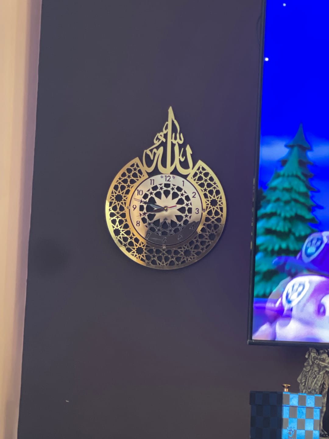 Customer photo review of Allah (SWT) name and Classic Islamic Style Islamic Wall Clock With Latin Numbers Wooden/Acrylic Decor