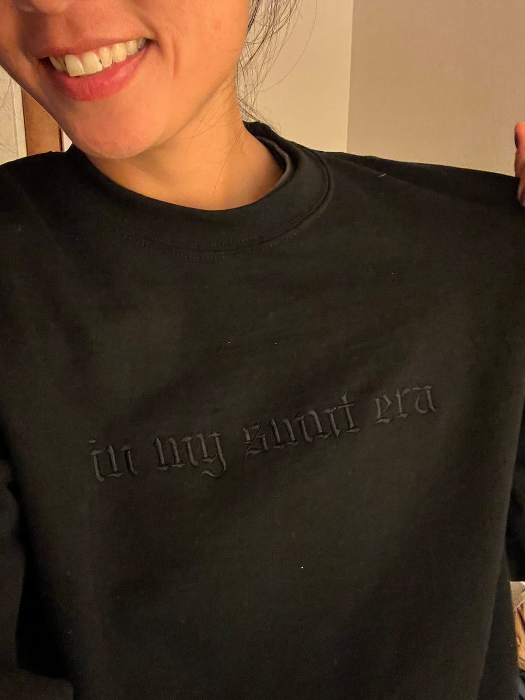 Customer photo review of in my smut era embroidered sweatshirt