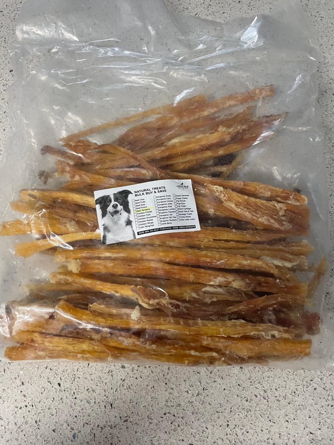 Customer photo review of Aussie Beef Tendons (Large Dogs)