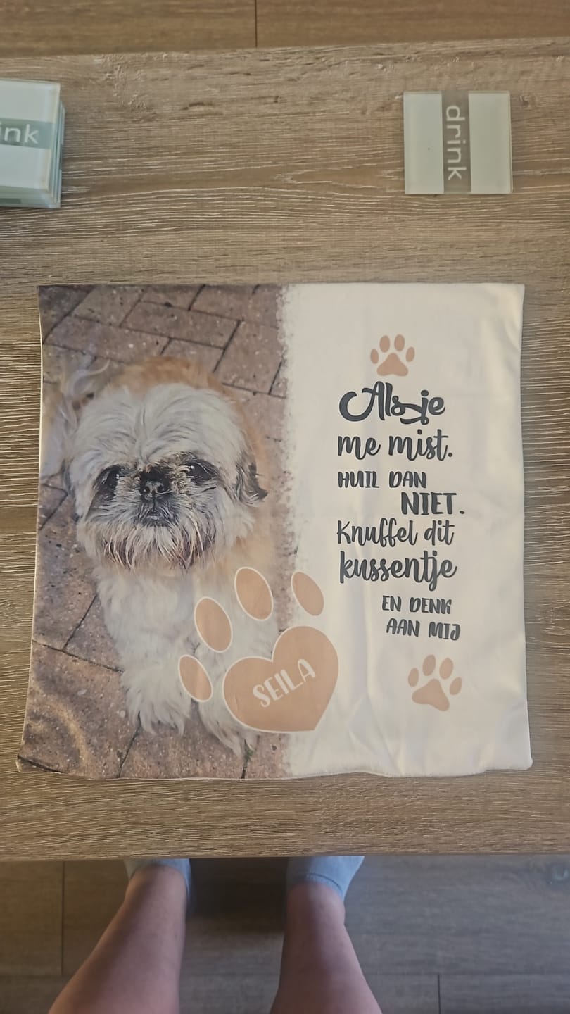 Customer photo review of Als je me mist - Gepersonaliseerd kussen