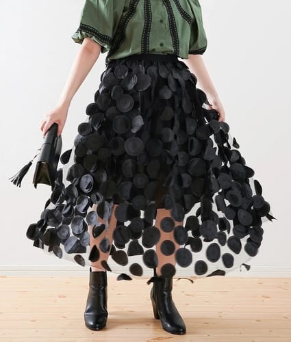 Customer photo review of Elegant Black Dot Patchwork Tulle Skirt Fall