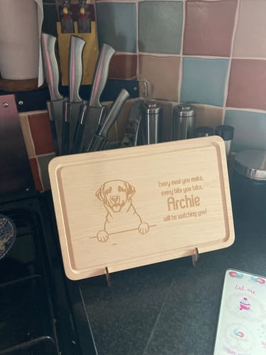 Customer photo review of Personalised Chopping Board - Dog Breed & Name