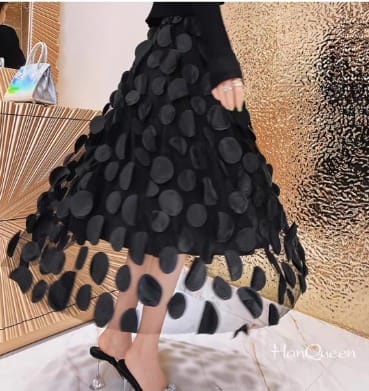 Customer photo review of Elegant Black Dot Patchwork Tulle Skirt Fall