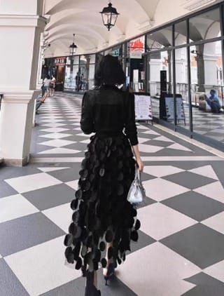 Customer photo review of Elegant Black Dot Patchwork Tulle Skirt Fall