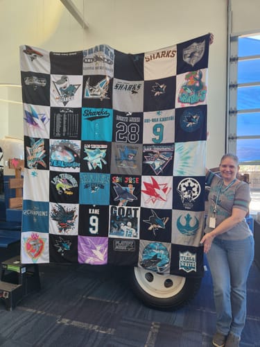 T-shirt quilt featuring san jose sharks by Jessica from OR