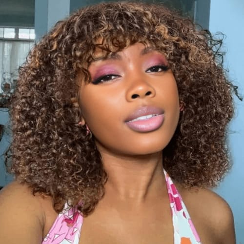 Customer photo review of Luvwin 13x4 Brown Color Water Wave Human Hair Bob Wig Pre-Cut HD Lace