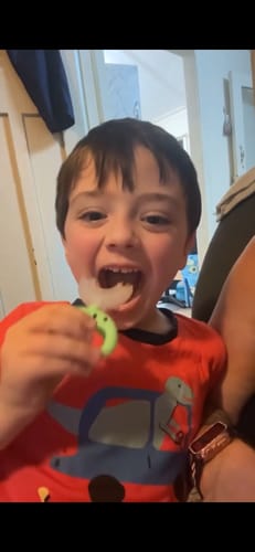 Customer photo review of Dinosaur U-Shaped Sensory Toothbrush - Clear Head