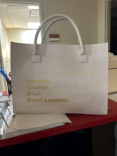 Customer photo review of I Speak Designer Tote Bag (Ivory)