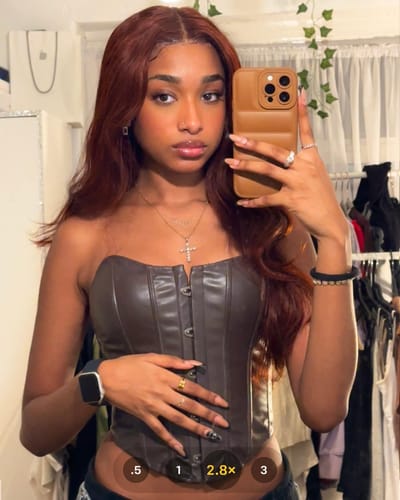 Customer photo review of Luvwin Limited Design | Reddish Brown Body Wave Pre Cut HD Lace Free Part Long Wig Ready To Go