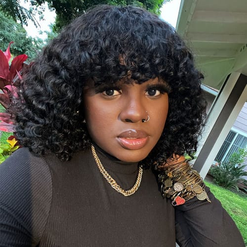 Customer photo review of Luvwin Water Wave Short Bang Wig No Lace Beginner Friendly 100% Human Hair
