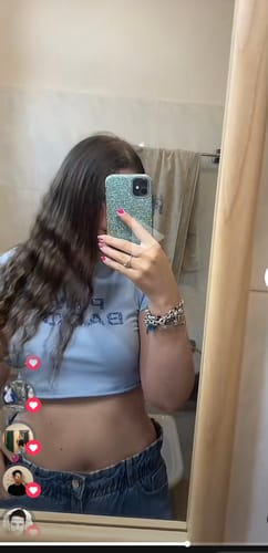 Customer photo review of T-Shirt crop Pink Babol Glitter