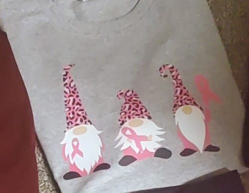 Customer photo review of Gnome Awareness DTF Transfer