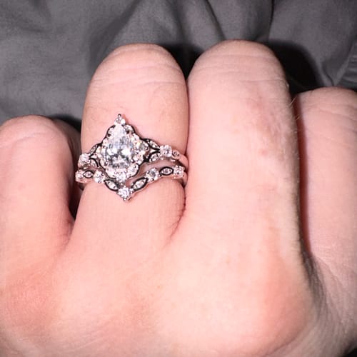 Customer photo review of Halo Wishbone Pear CZ Ring Set in Sterling Silver