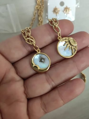 Customer photo review of Sun & Moon - Mother of Pearl Necklace