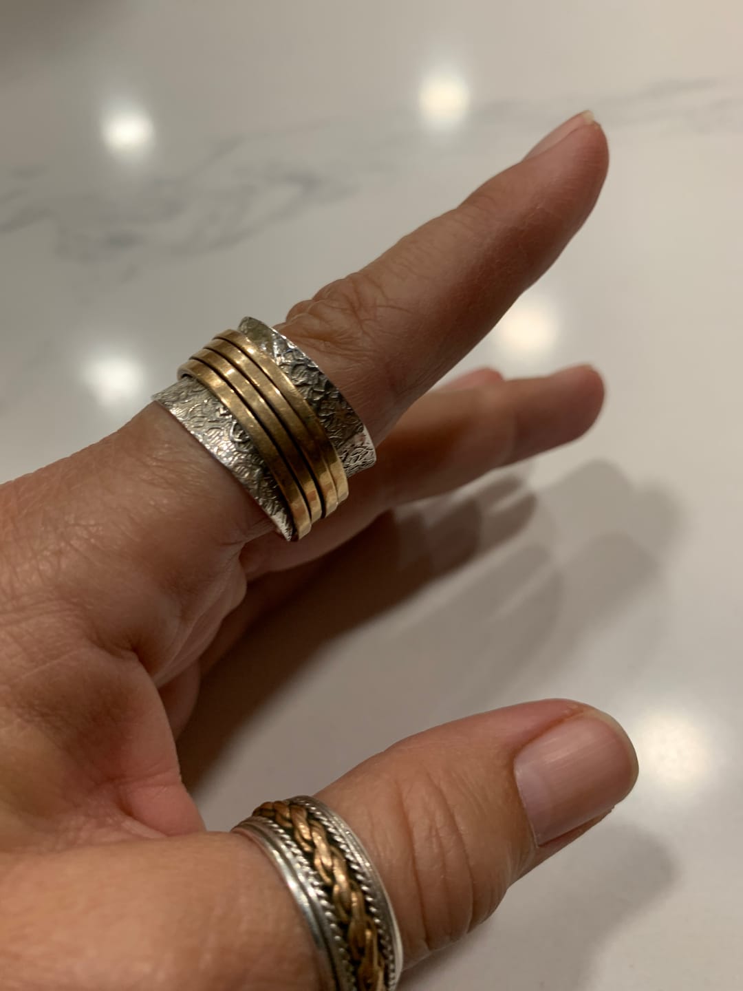 Customer photo review of Textured Silver & Gold Brass Spinner Ring