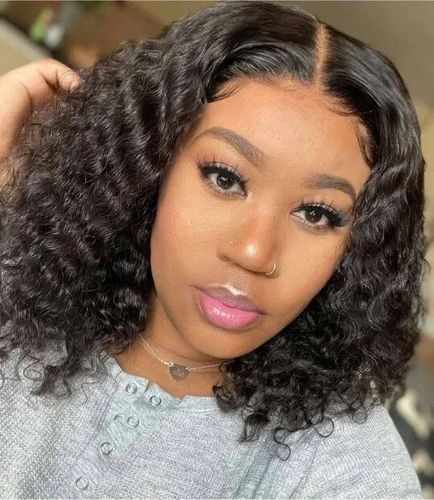 Customer photo review of Glueless Deep Curly 200% Density Natrual Black Lace Front Bob Wig
