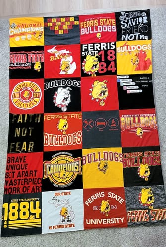 T-shirt quilt featuring ferris state bulldogs by Kathleen from MI