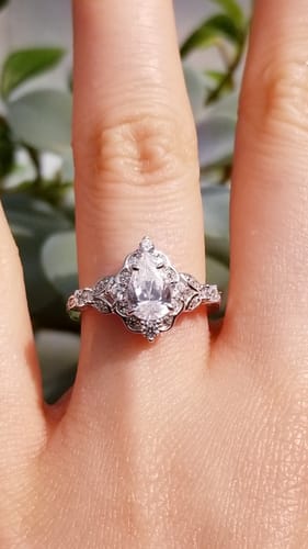 Customer photo review of Halo Art Deco Pear CZ Ring in Sterling Silver