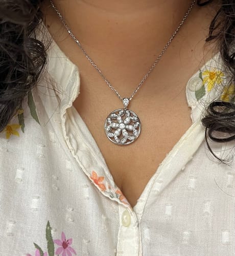 Customer photo review of Flower Medallion CZ Necklace in Sterling Silver