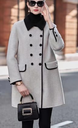 Customer photo review of French Grey Double Breast Patchwork Woolen Trench Fall