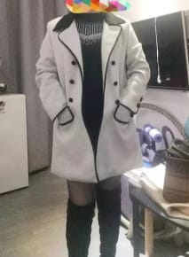 Customer photo review of French Grey Double Breast Patchwork Woolen Trench Fall