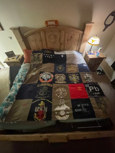 T-shirt quilt with military, patriotism themes by Janelle from TX