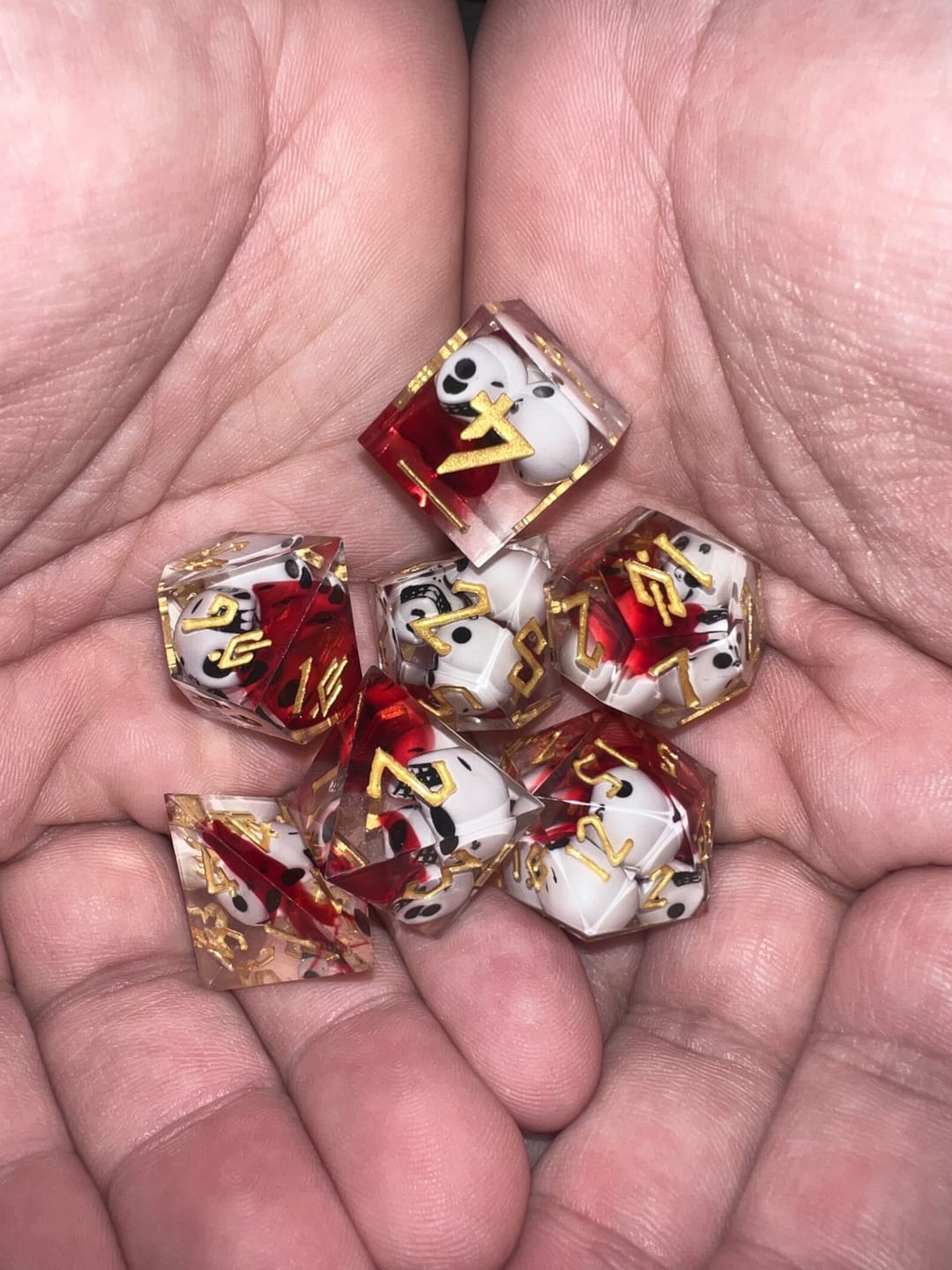 Customer photo review of Bloody Corpse Sharp-Edged Resin Dice Set