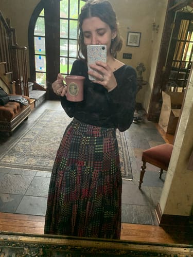 Customer photo review of LEILA SKIRT | NIGHT RUBIX PRINT