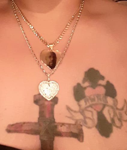 Customer photo review of Diamond Cut Heart Shape Photo Necklace