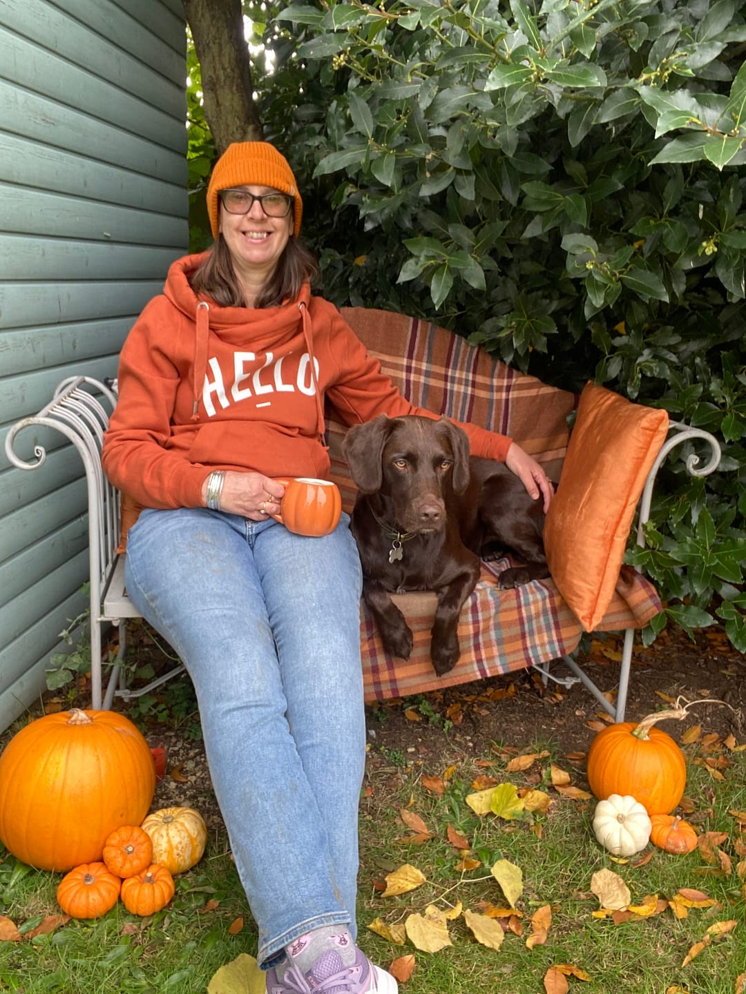 Customer photo review of New: Rust Hello Cowl Neck Hoodie