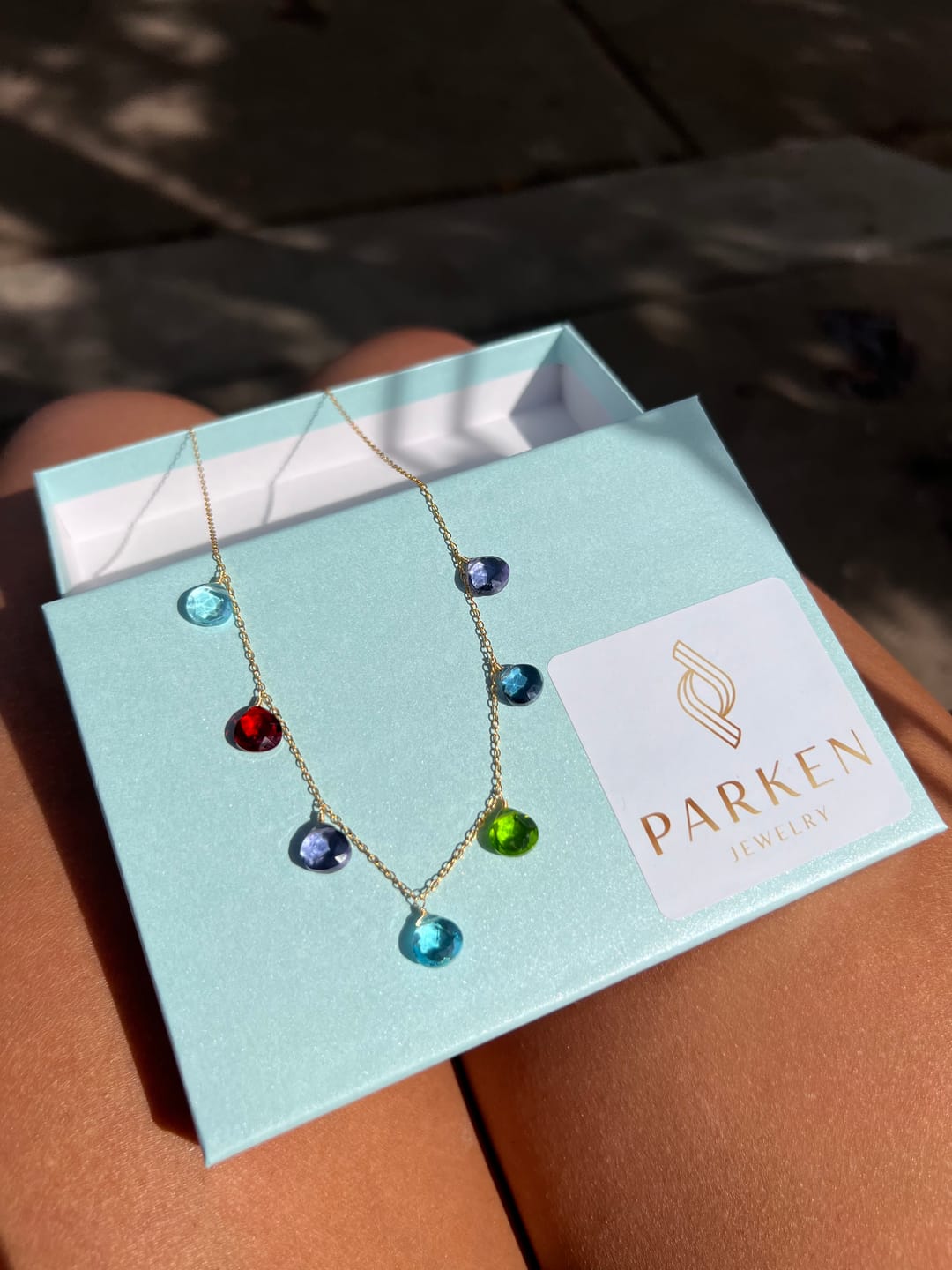 Customer photo review of Rainbow Sparkler Necklace - Gold