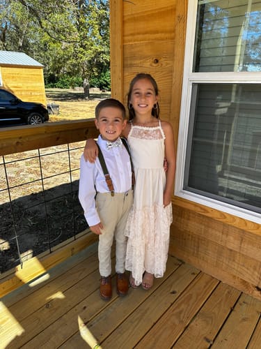 Customer photo review of Sage & Tan Floral Bow Tie & Olive Buckle Suspenders Set