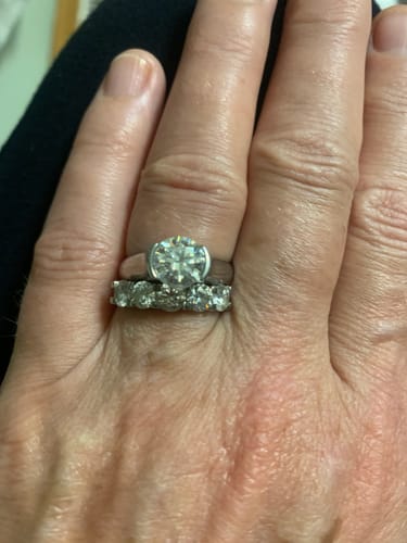 Customer photo review of Solitaire Moissanite Half Bezel Set Sterling Silver Engagement Ring